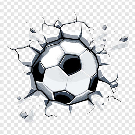 Ball crushing some surface. Transparent background. Football or soccer design element isolated. Vector EPS10 art.のイラスト素材