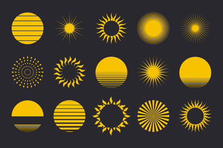 Sun icons. Circle vector shapes. Solar symbols.のイラスト素材