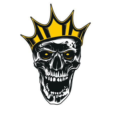 Skull with gold crown isolated on white background. Stencil, sticker skull art for hoodie or t-shirt.のイラスト素材