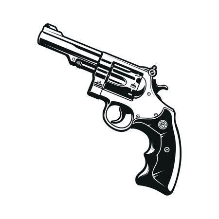 Fictive revolver gun. Isolated design element. Detailed black and white vector illustration of gun with clean and sharp lines.のイラスト素材