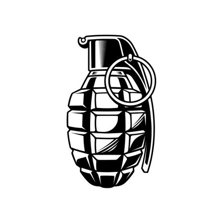 Vector hand greanade. Isolated design element. Detailed black and white vector illustration of grenade with clean and sharp lines.のイラスト素材