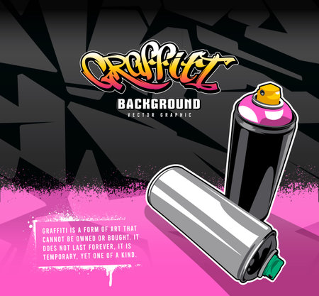 Graffiti background with paint spray cans. Abstract graffiti shapes. Aerosol paint banner. Vector graphic.のイラスト素材