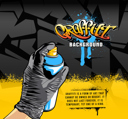 Graffiti background with spraying hand. Abstract graffiti shapes. Aerosol paint banner. Vector graphic.のイラスト素材