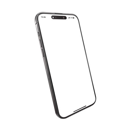 15 generation smartphone mockup with empty white screen. Angled view. Mobile phone device isolated on white. Realistic vector illustration.のイラスト素材