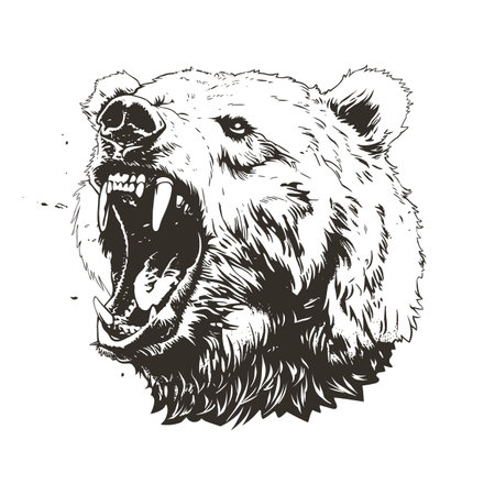 Roaring Bear Head Monochrome Grunge Vector Illustrationのイラスト素材