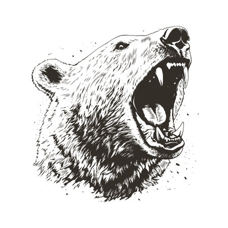Roaring Polar Bear Head Monochrome Grunge Vector Illustrationのイラスト素材