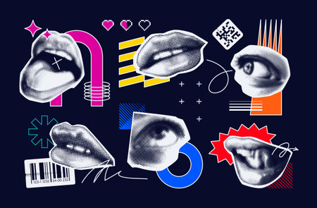 Psychedelic Pop Art Graphic Elements Set.