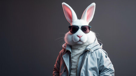 Cool White Rabbit In Sunglassesの写真素材