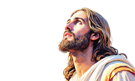 Jesus Christ Portrait Mosaic Illustrationの写真素材