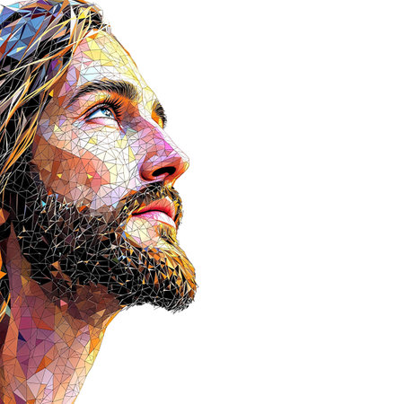 Jesus Christ Portrait Mosaic Illustrationの写真素材