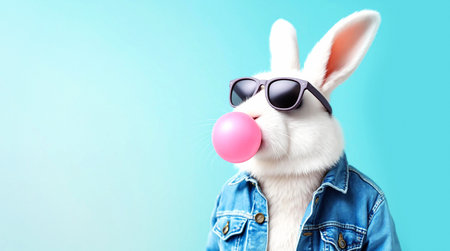 Cool White Rabbit In Sunglasses Blowing Gumの写真素材