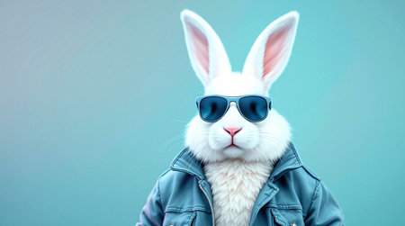 Cool White Rabbit In Sunglassesの写真素材