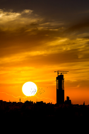 sunset silhouette photography skylineの写真素材