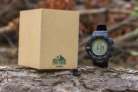 AMMAN, JORDAN - AUGUST 20, 2017: The Protrek watch with a triple sensor watch series of watches from the electronics manufacturer company Casio.のeditorial素材