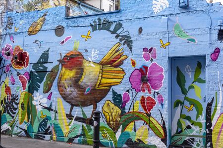 LONDON, UK - september 9, 2018: Painted walls and graffiti art are scattered in the Old Street, Brick Lane and Shoreditch area in East London in the heart of Banglatown.のeditorial素材