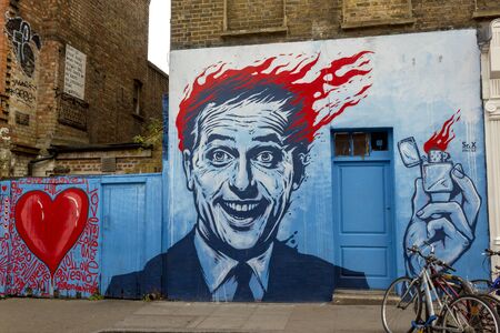 LONDON, UK - september 9, 2018: Painted walls and graffiti art are scattered in the Old Street, Brick Lane and Shoreditch area in East London in the heart of Banglatown.のeditorial素材