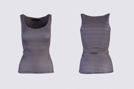 Striped tank top isolated on white background front and back viewの写真素材