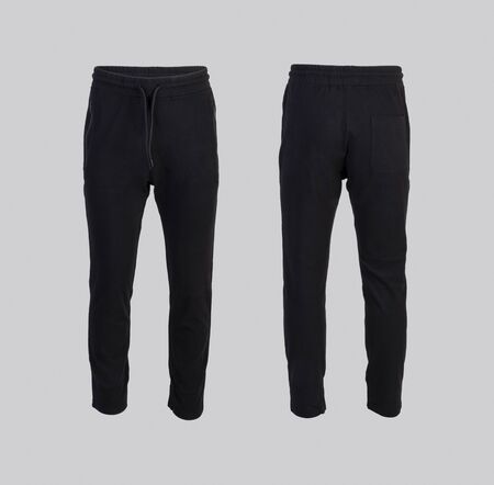 black sweatpants Front and back view isolated on white backgroundの写真素材