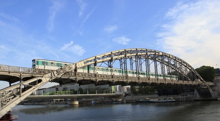 Metro cross over the seine river in Paris