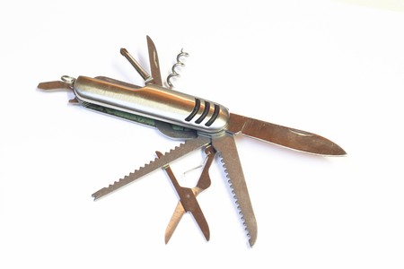 Multifunction Pocket knife in isolated whiteの写真素材