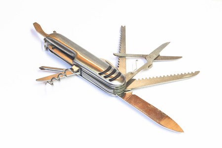 Multifunction Pocket knife in isolated whiteの写真素材