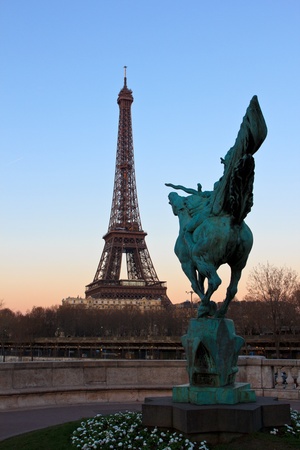 Eiffel Tower in Paris France with blue skyの写真素材