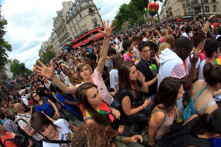 PARIS, FRANCE - June 25. Peoples took part in the Paris Gay Pride parade to support the LGBT's(lesbian, gay, bisexual, and transgender) rights, on June 25, 2011 in Paris, France.のeditorial素材