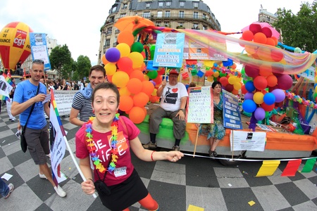 PARIS, FRANCE - June 25. Peoples took part in the Paris Gay Pride parade to support the LGBT's(lesbian, gay, bisexual, and transgender) rights, on June 25, 2011 in Paris, France.のeditorial素材