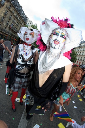 PARIS, FRANCE - June 25. Peoples took part in the Paris Gay Pride parade to support the LGBT's(lesbian, gay, bisexual, and transgender) rights, on June 25, 2011 in Paris, France.のeditorial素材