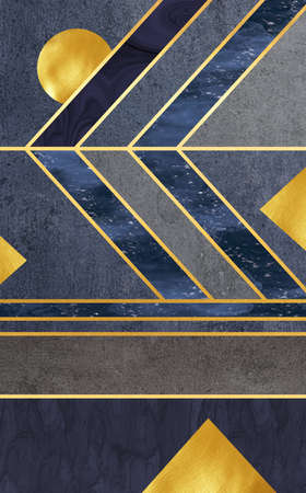 3d modern mural wallpaper .
golden lines and dark marble background . 
3d wall modern frames for print on canvas .
Golden sun and lines, modern Triangles . For home decor.の写真素材