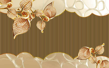 3d illustration abstract golden mural wallpaper .
for home interior decoration .