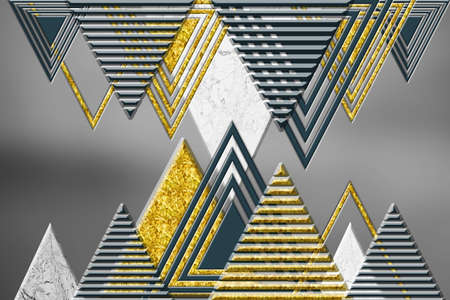 3d modern wallpaper mural art.
golden, black, white triangles in simple backgroundの写真素材