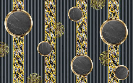 Abstract wallpaper art. golden decorative and black marble and lines in dark background