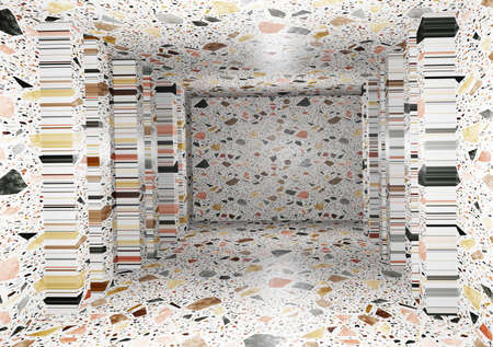 3D render abstract colorful marble corridor with a minimal interior background. tunnel with the floor. Geometric Wallpaperの写真素材