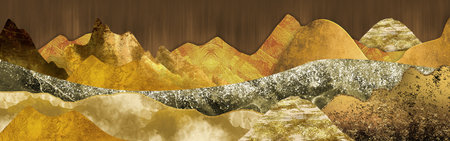 3d mural wallpaper. wavy golden marble mountains on a light brown background. interior wall home decoration for living room wallの写真素材