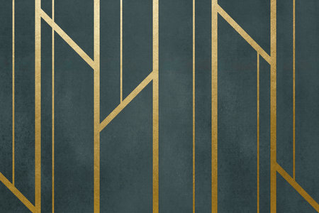 Modern pattern wall decor wallpaper. 3d abstract, golden lines and marble and wooden olive color and black shapes.の写真素材