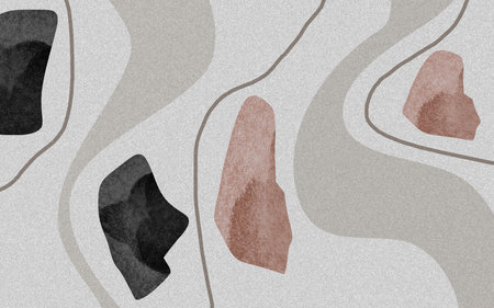 3d boho flat modern wallpaper. gray, red and black shapes on light marble background. carpet and wall decor for interior living room artの写真素材