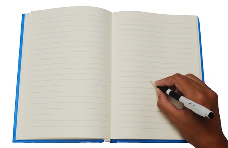 writing on blue notebook , blank for fill your textの写真素材