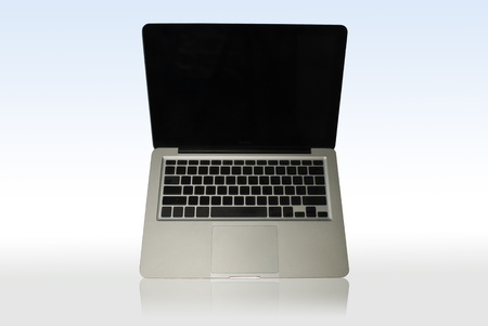 isolate computer notebook , open to see inside の写真素材