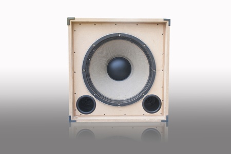 old loudspeaker made from wood , loudspeaker on white backgroundの写真素材