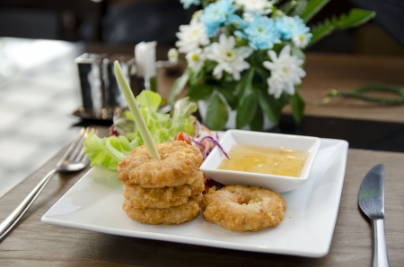 deep fired shrimp with sauceの写真素材