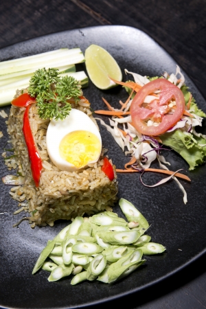 Fried Rice with boiled egg with vegetableの写真素材