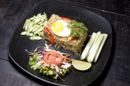 Fried Rice with boiled egg with vegetableの写真素材