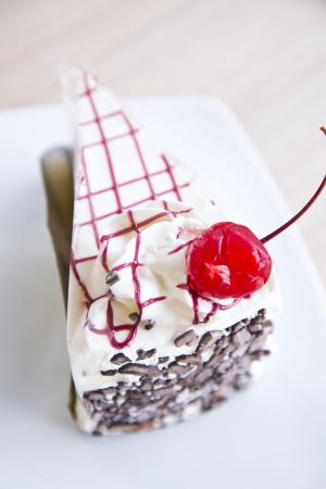Vanilla Cake with cherryの写真素材