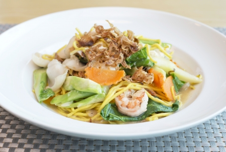 fried yellow noodle with seafood, Thai foodの写真素材