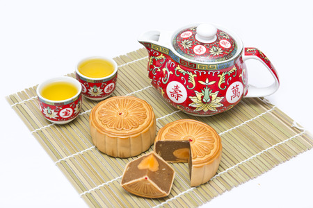 Mooncake and chinese tea, moon festivalの写真素材