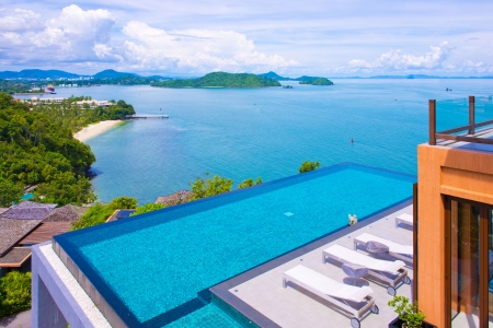 big and special pool sea view at private villa in good dayのeditorial素材