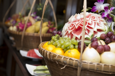 set of fruits in basket, tropicalの写真素材