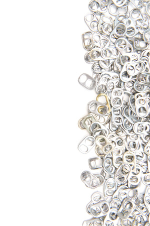 so many pull ring of cans isolate on white background,の写真素材