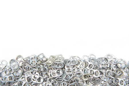 so many pull ring of cans isolate on white background,の写真素材